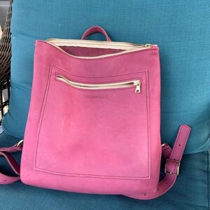 Portland leather tote backpack in foxglove